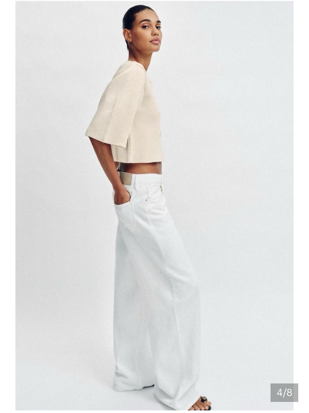 Zara NWT Cropped Ivory Textured Button-Front Jacket Medium - Picture 4 of 10